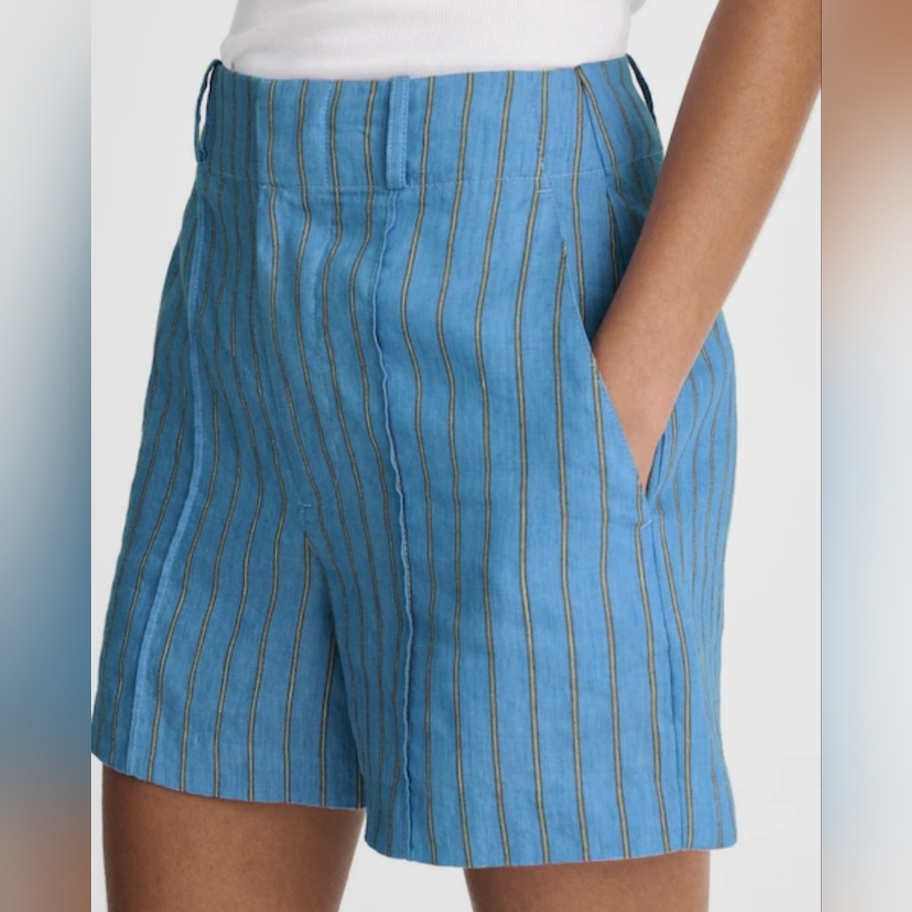 Madewell SEALED! NWT! The Pintucked Shorts in 100% Linen in Delphinium Blue. 12.